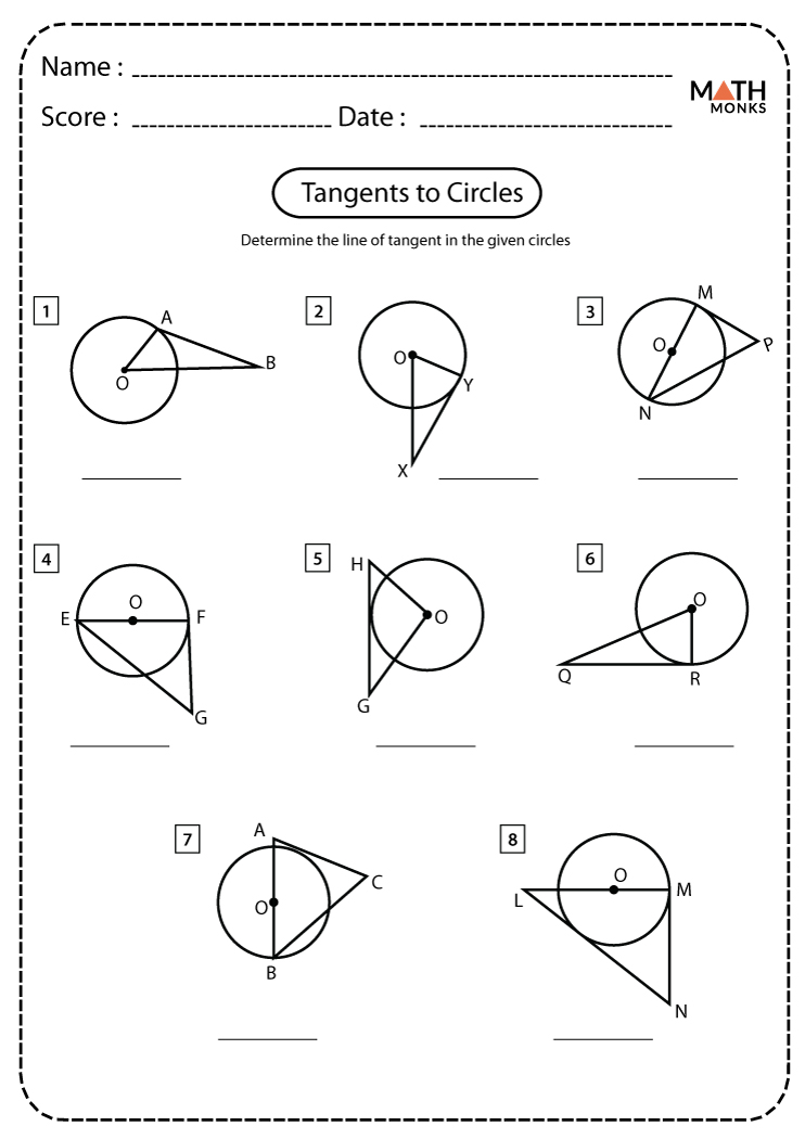 Tangents to a Circle Worksheets | Math Monks