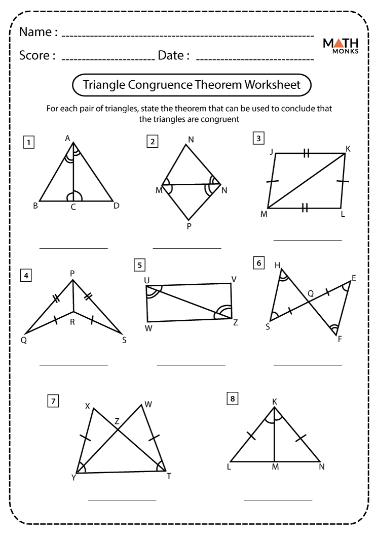 Congruent Triangles Worksheets - Math Monks