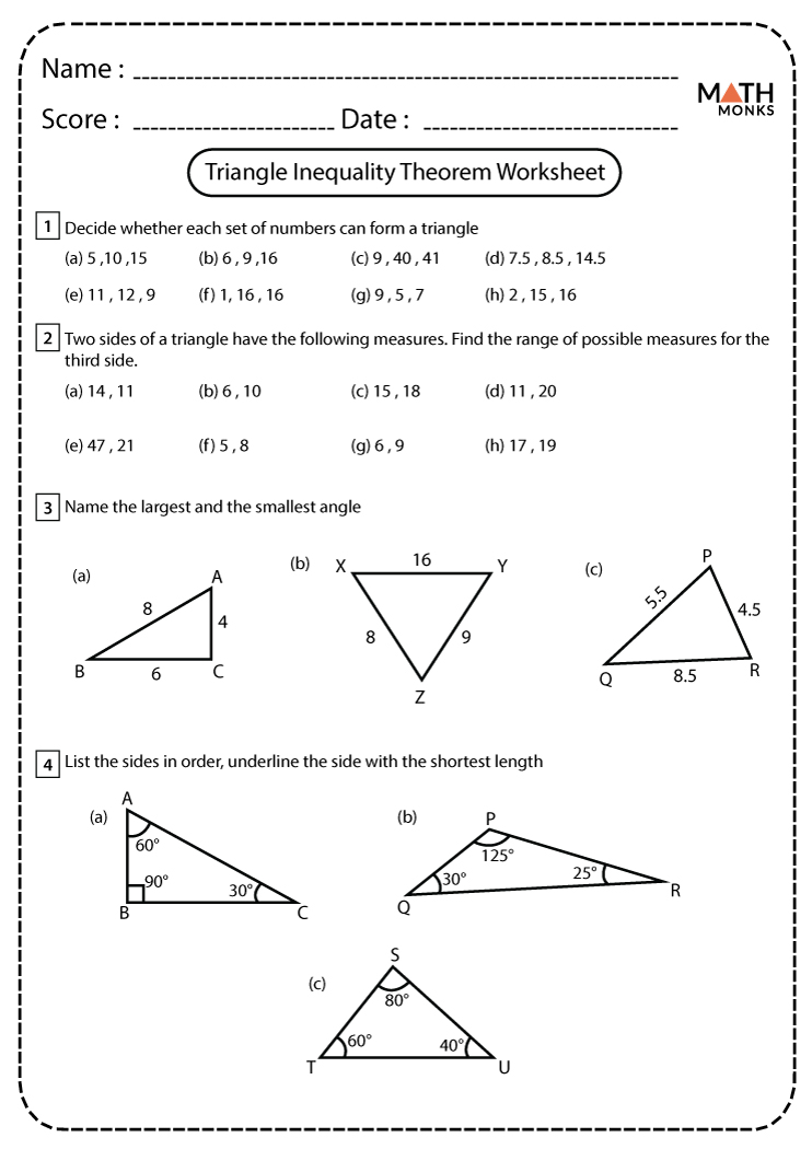 Triangle Inequality Theorem Worksheets | Math Monks
