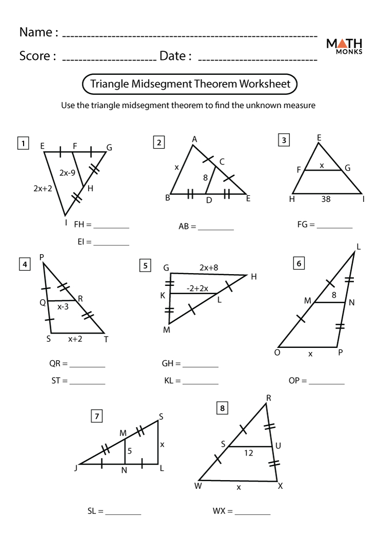 Midsegment of a Triangle Worksheets - Math Monks Inside Midsegment Theorem Worksheet Answer Key