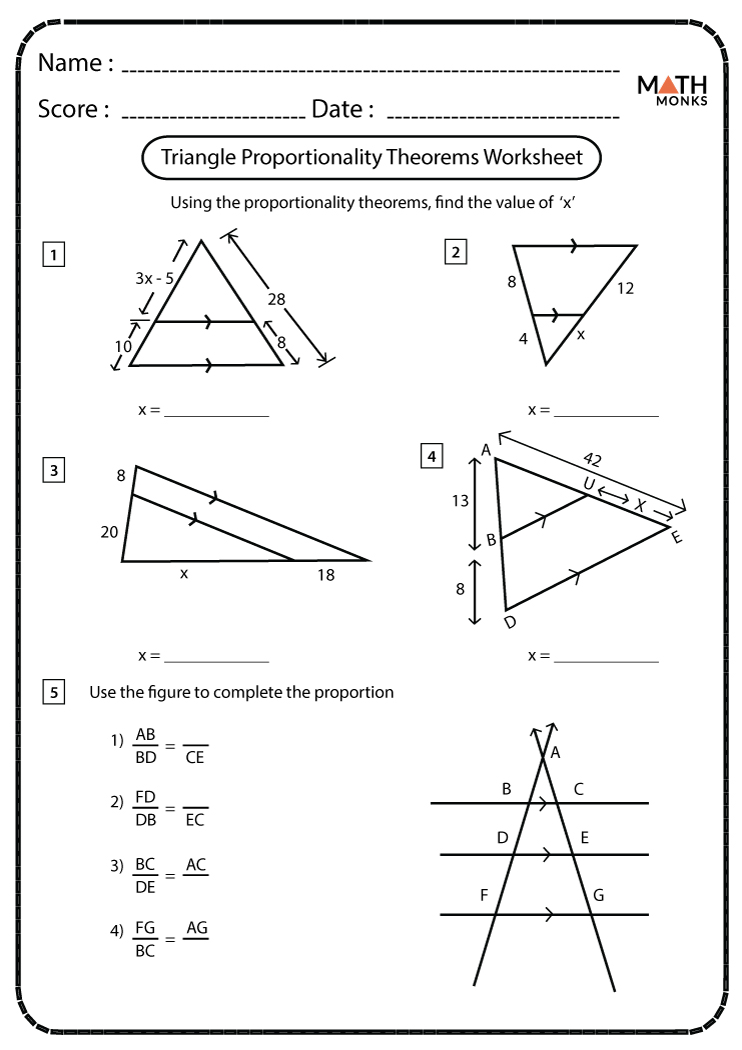 Triangle Proportionality Theorem Worksheets | Math Monks