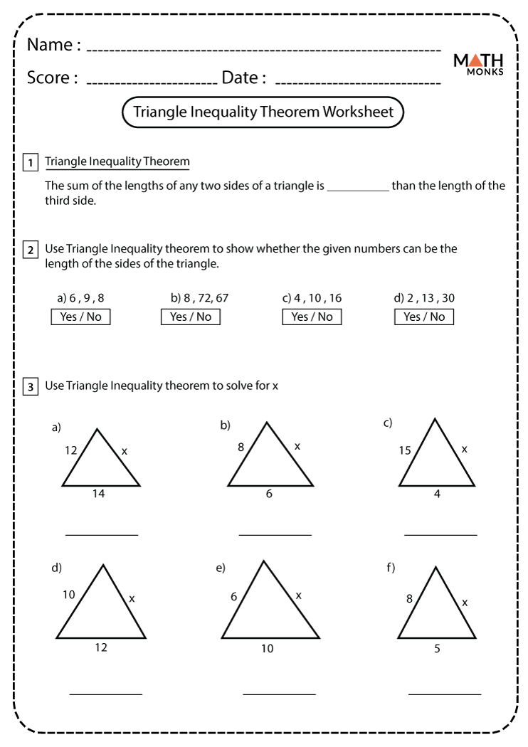 Triangle Inequality Theorem Worksheets - Math Monks Regarding Triangle Inequality Theorem Worksheet