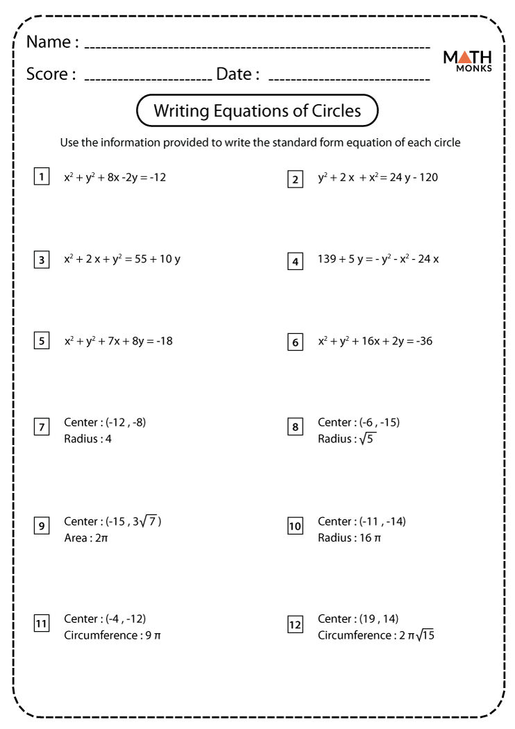  Equation Of A Circle Worksheet Free Download Qstion co