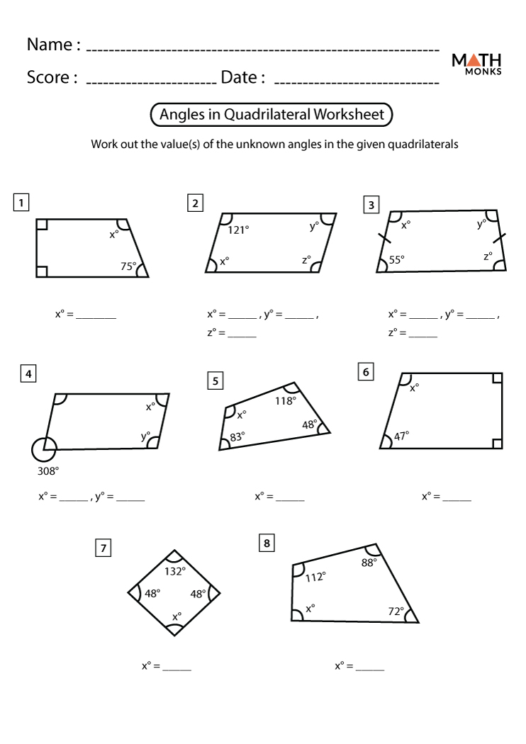 Angles in Quadrilaterals Worksheets - Math Monks With Regard To Vertical Angles Worksheet Pdf