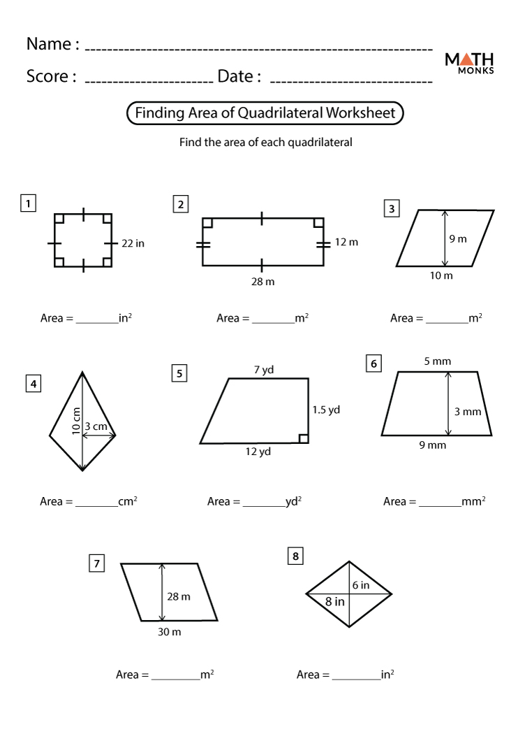 Area, Perimeter of Quadrilaterals Worksheets - Math Monks