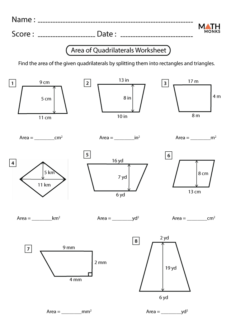 Area, Perimeter of Quadrilaterals Worksheets - Math Monks For Area Of Parallelogram Worksheet
