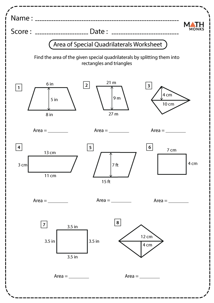 Special Quadrilaterals Worksheets | Math Monks