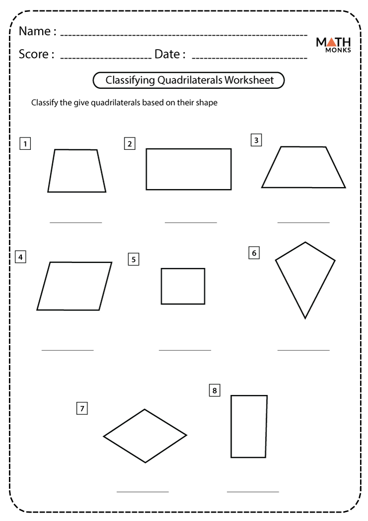Classifying Quadrilaterals Worksheets Math Monks