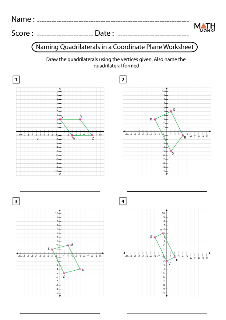 Quadrilaterals in Coordinate Plane Worksheets Math Monks