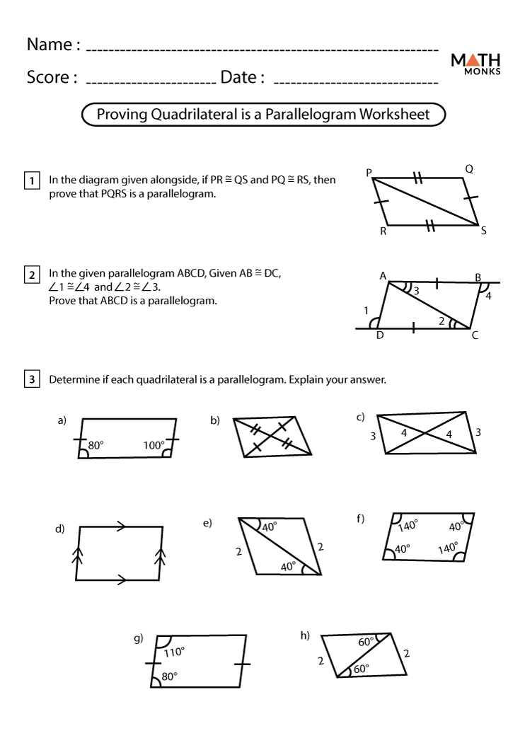 Quadrilateral Proofs Worksheets Math Monks