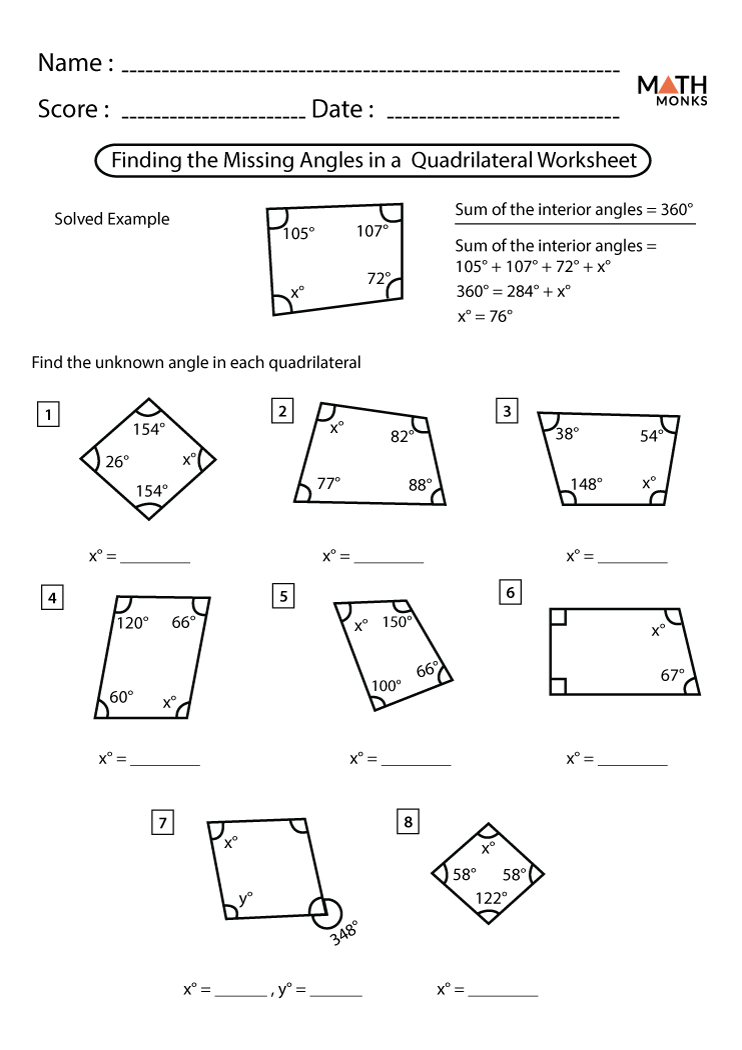 Angles in Quadrilaterals Worksheets | Math Monks