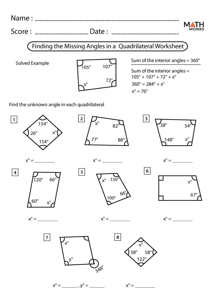 Identifying Quadrilateral Worksheet Angles In Quadrilaterals Worksheets Math Monks Chidiegwu 
