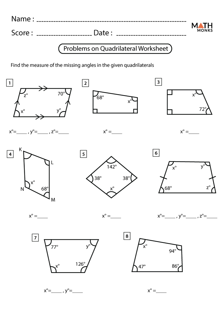 Quadrilaterals Worksheets - Math Monks