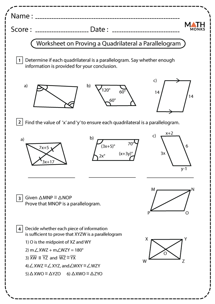 Quadrilateral Proofs Worksheets | Math Monks