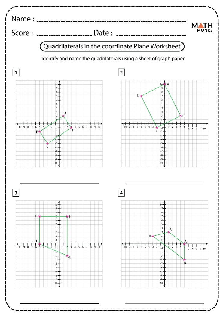 quadrilaterals in coordinate plane worksheets math monks