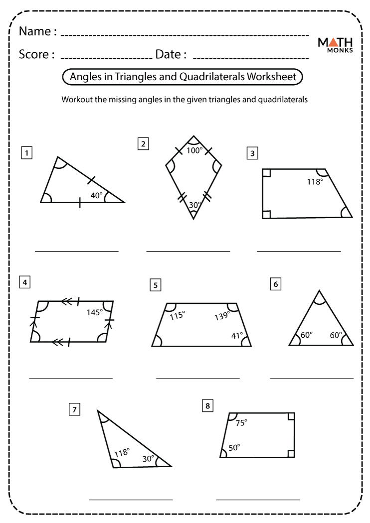Triangles And Quadrilaterals Worksheets Math Monks 5574