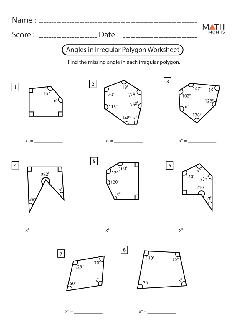 Angles In Polygons Worksheets Math Monks