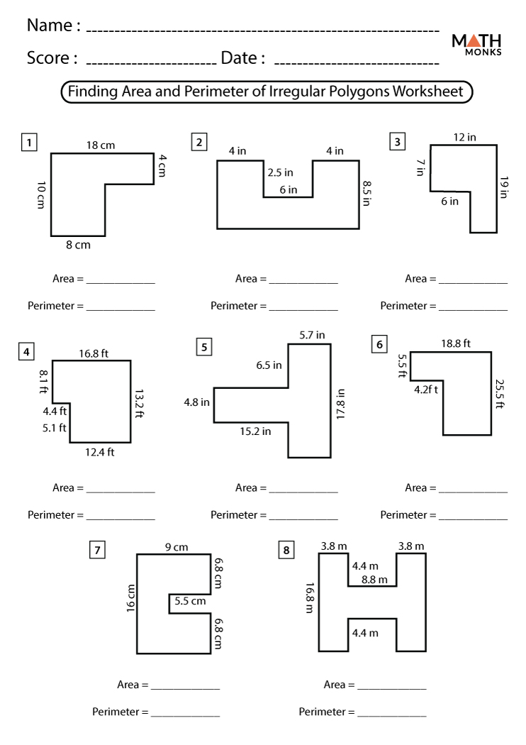 area and perimeter of polygons worksheets math monks