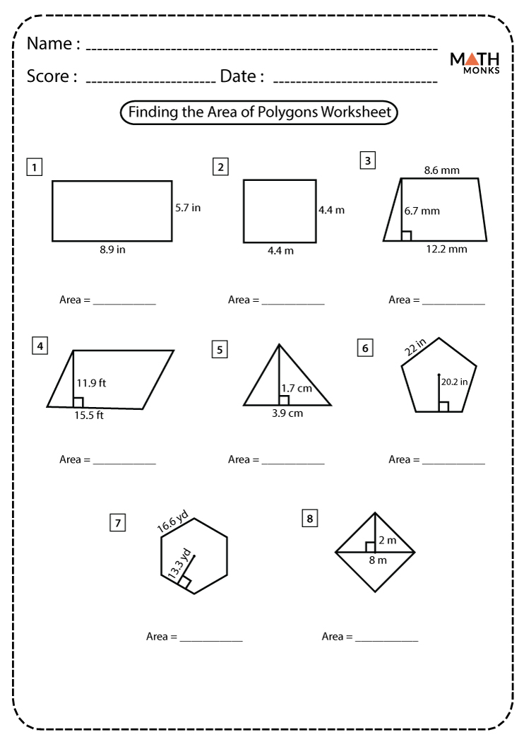 Area Of Polygons Worksheets Math Monks