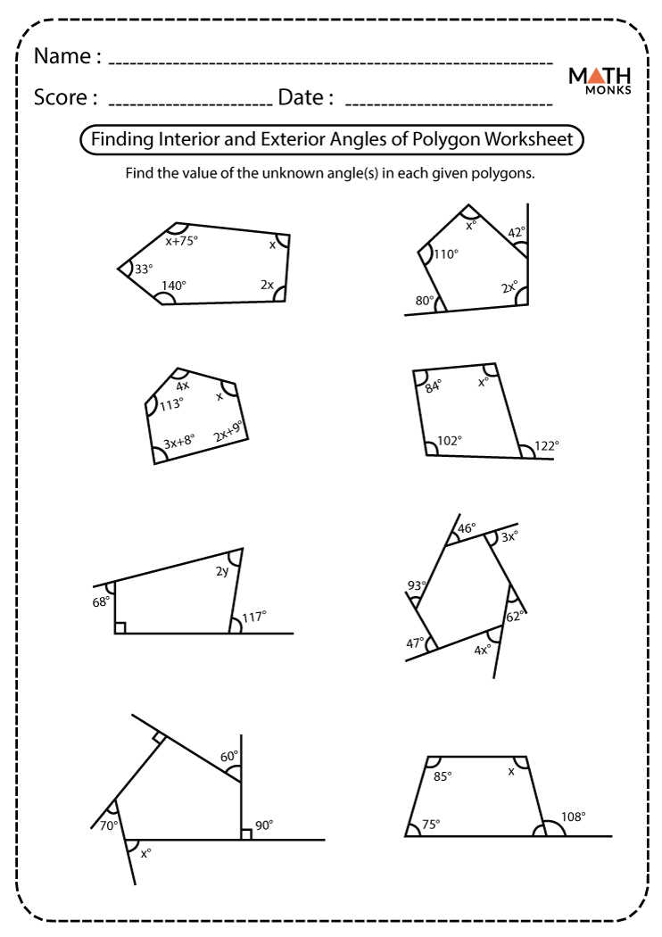 Angles Of Polygon Worksheet Worksheets For Home Learning