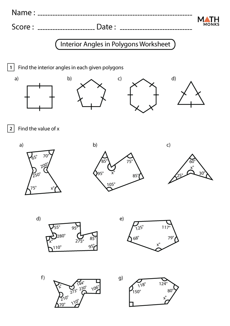 Polygon Interior Angles Worksheet