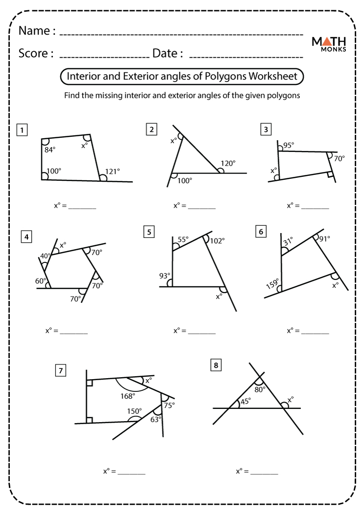 Interior And Exterior Angles Of Polygons Worksheet 