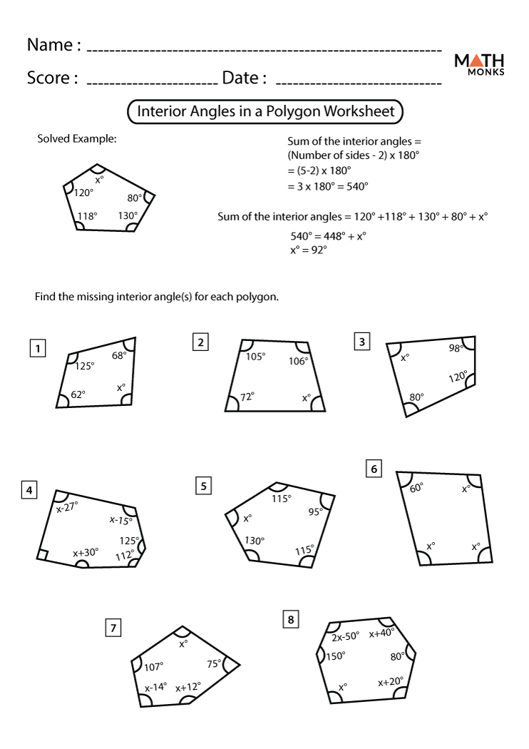 Angles in Polygons Worksheets Math Monks