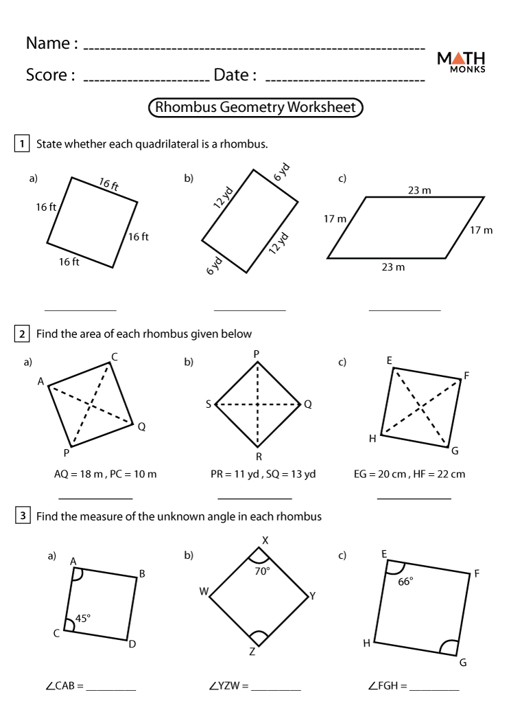 Rhombus Worksheets - Math Monks