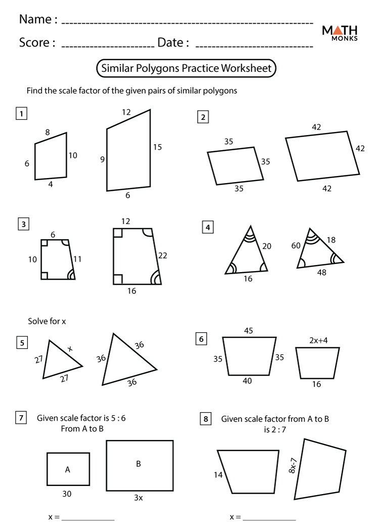Similar Polygons Worksheets | Math Monks