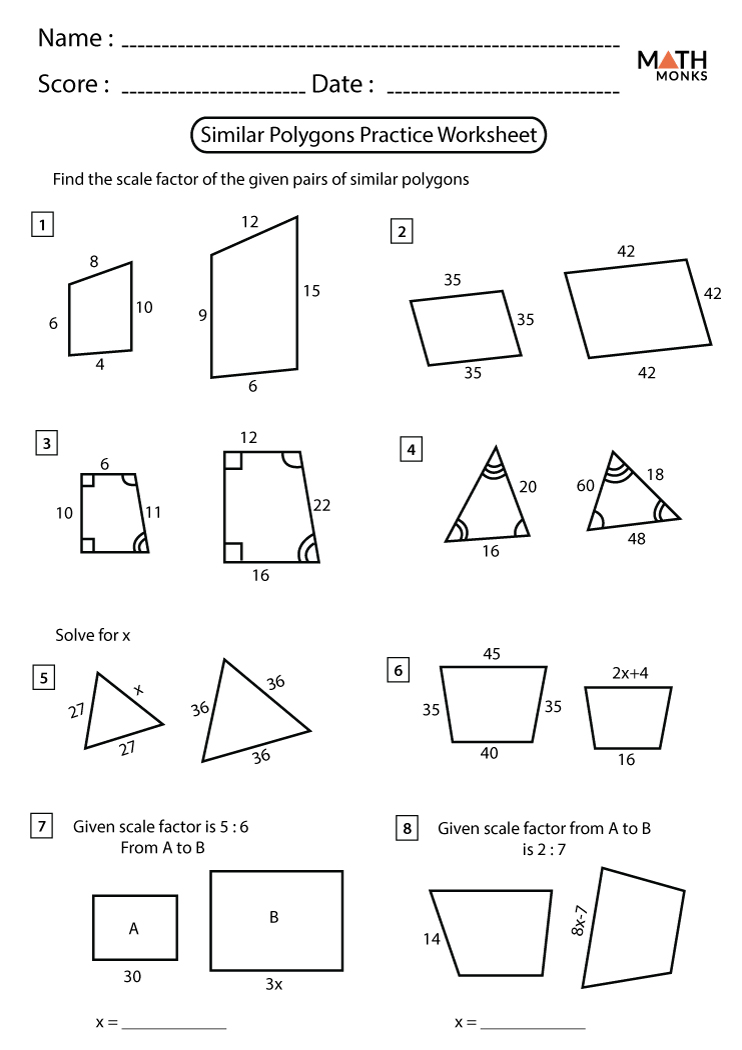 Similar Polygons Worksheets Math Monks