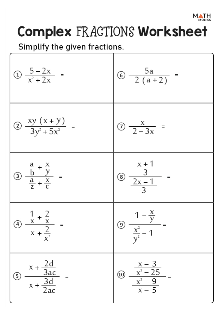 Simplifying Algebraic Fractions Worksheets