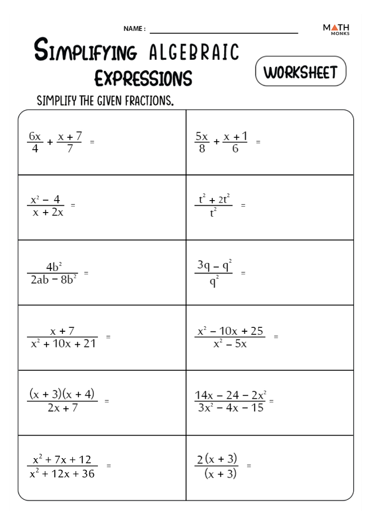 Simplifying Fractions Worksheets Math Monks