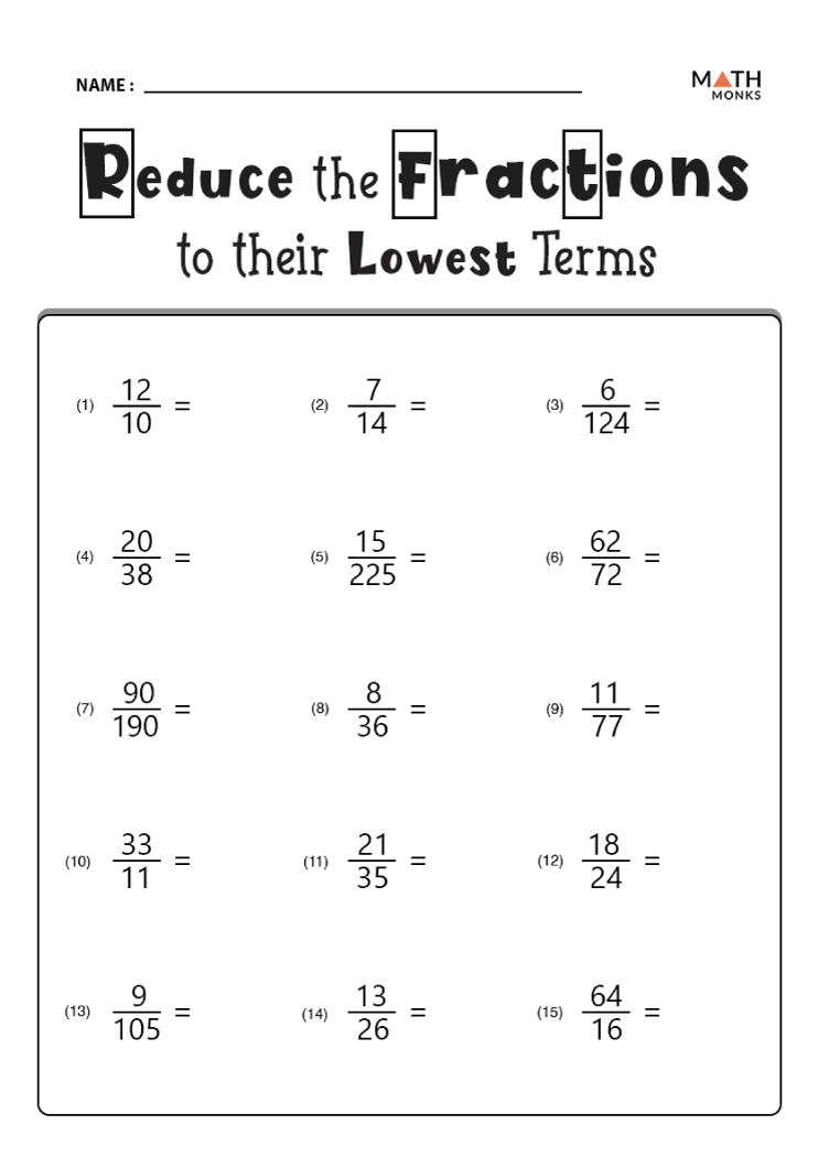 Simplifying Fractions Worksheets | Math Monks