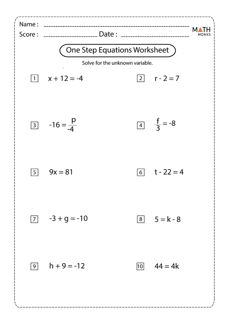 One Step Equations Worksheet All Operations Printable Word Searches