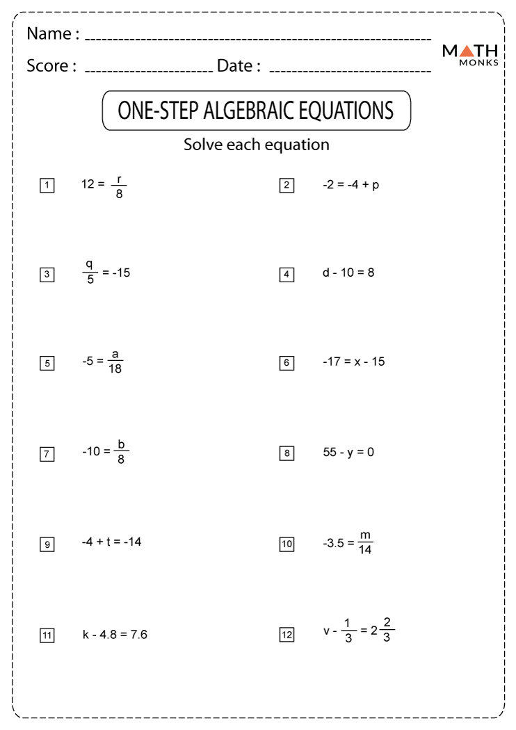  Solving 1 Step Equations Worksheet 