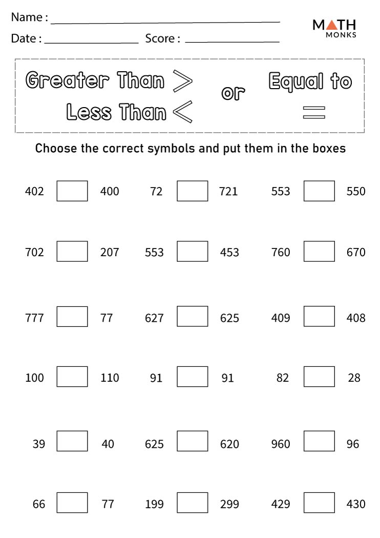 Greater Than And Less Than Multiplication Worksheets