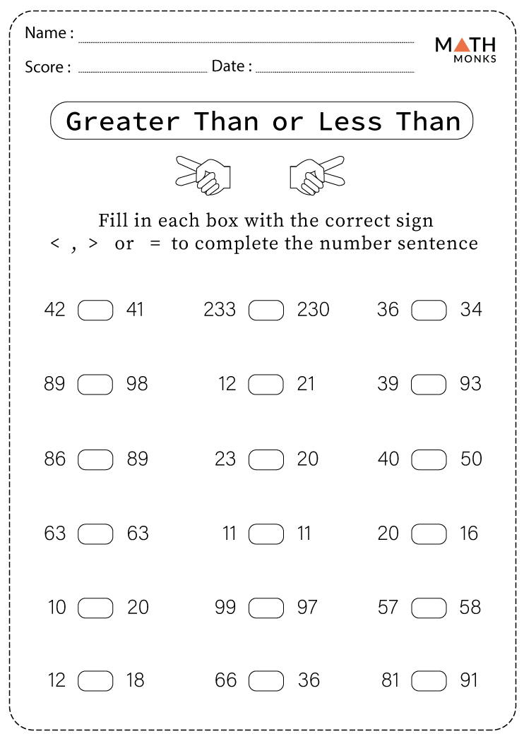 Common Core Math Worksheets Greater Than Less Than