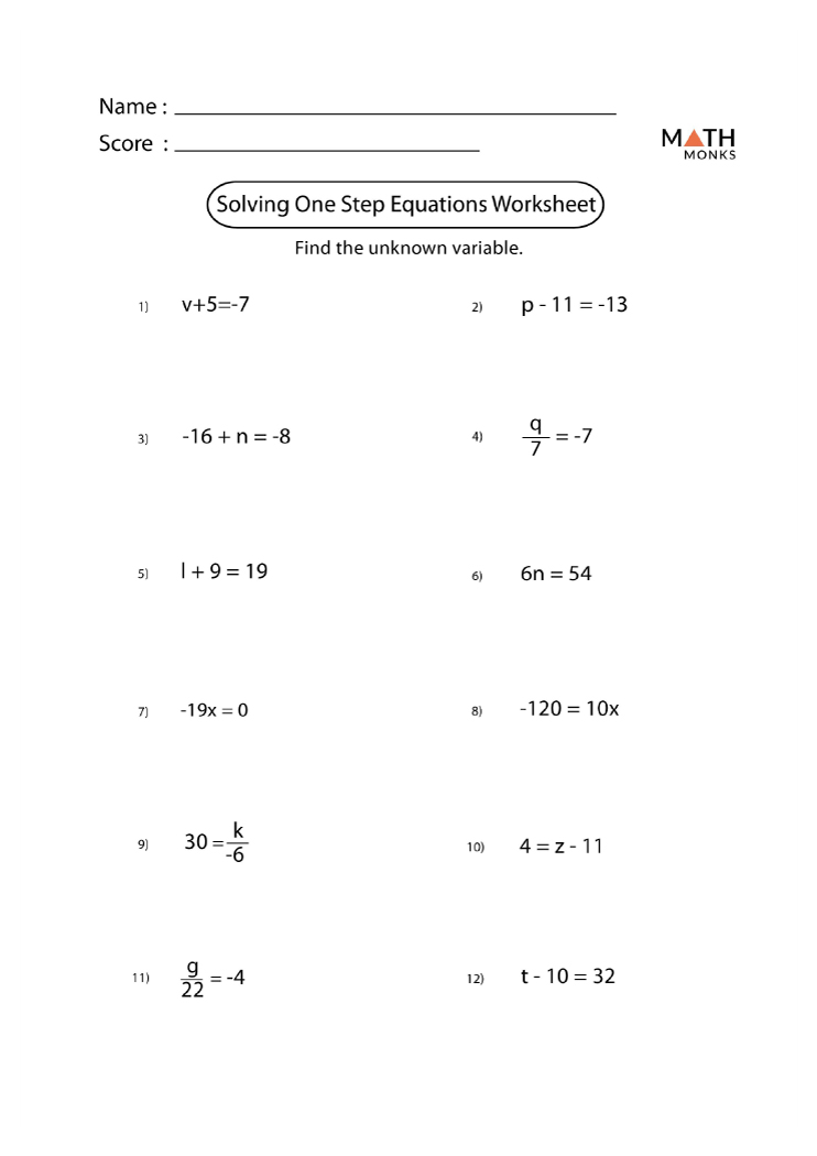 one-step-equation-worksheet