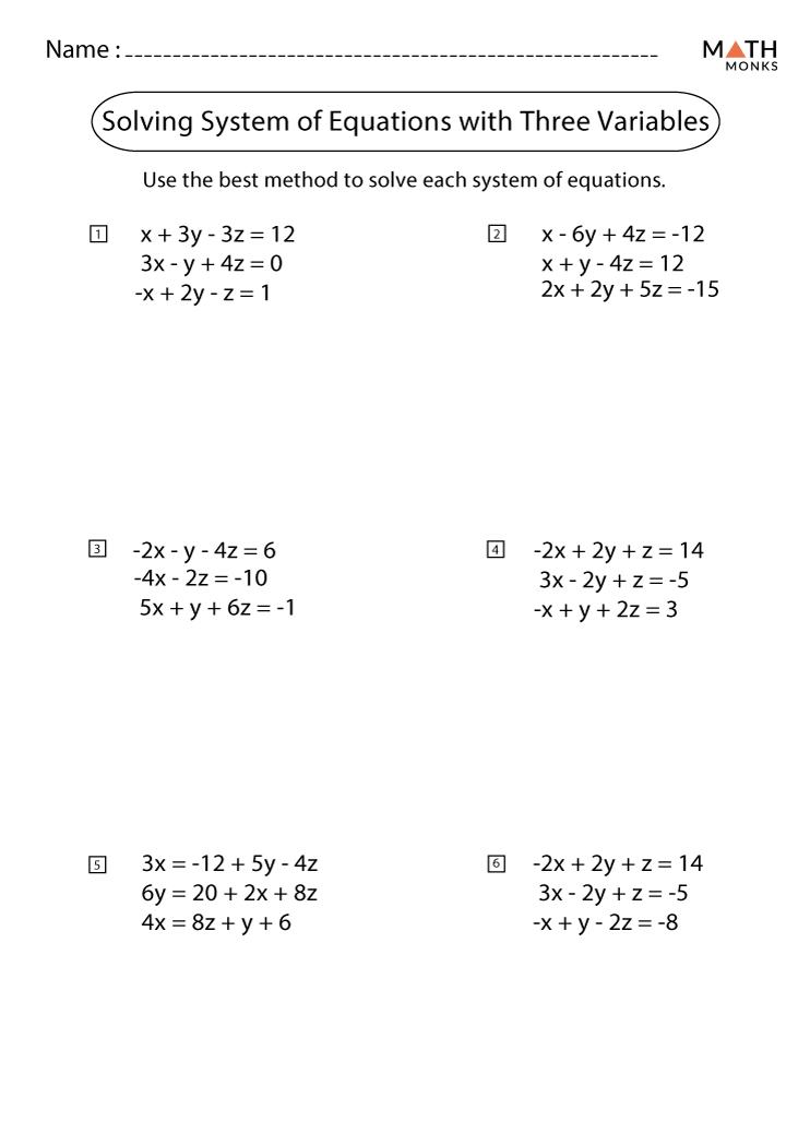 solving systems of equations with three variables practice problems