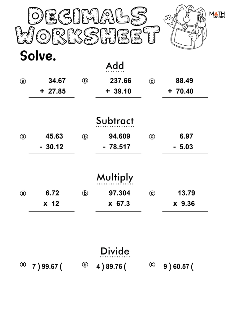 Adding And Subtracting Decimals Worksheets Grade 7 Pdf