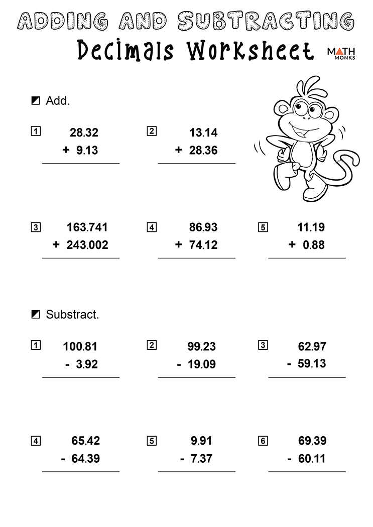 Addition And Subtraction Decimals Worksheets