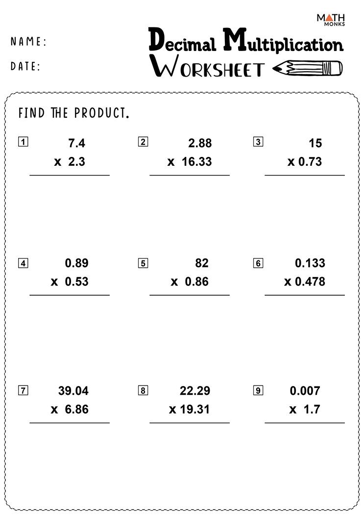 Free Printable Multiplying Decimal Worksheets