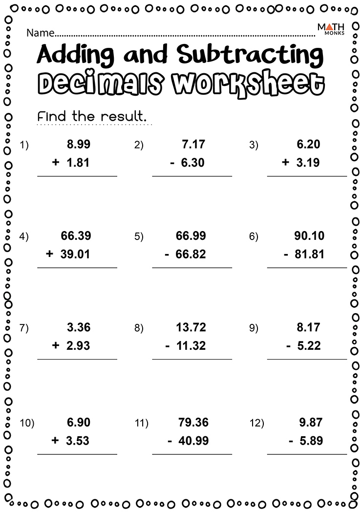 decimal homework worksheet