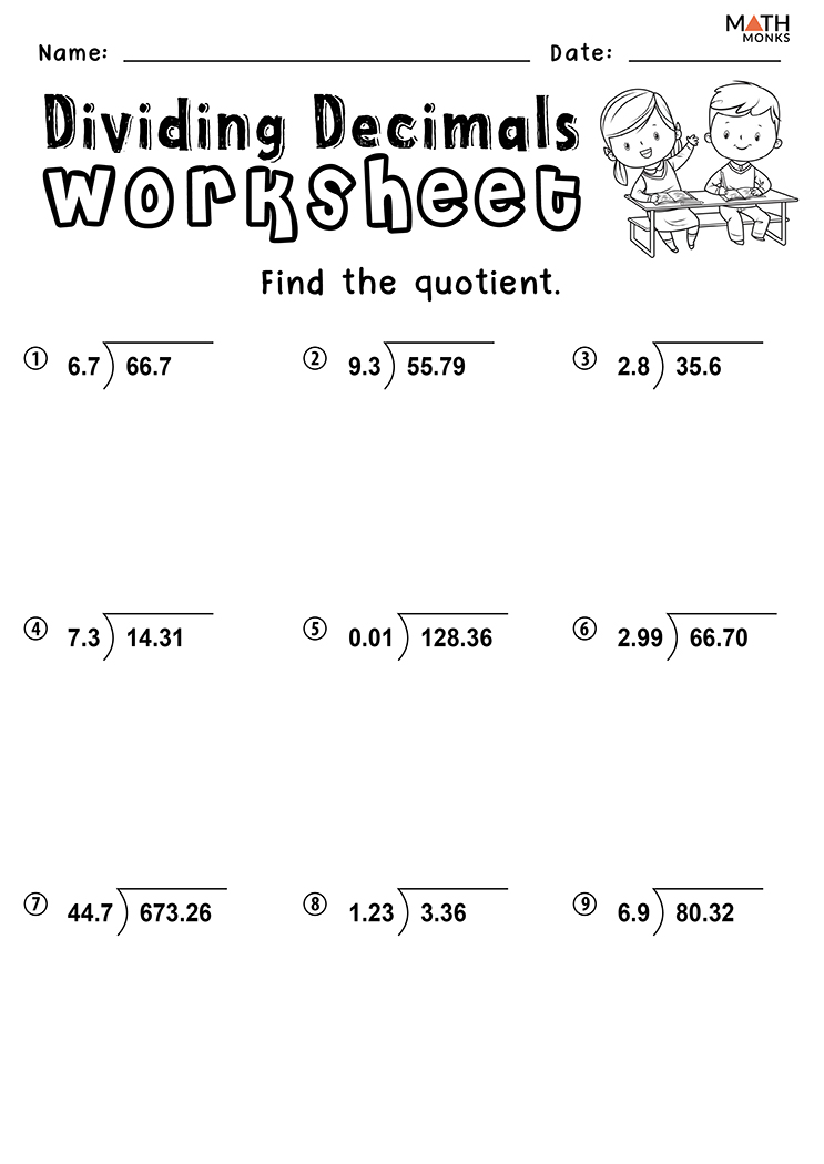 Printable Dividing Decimals Worksheets