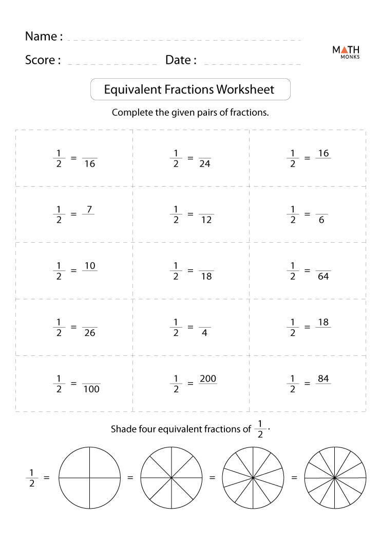 Equivalent Fractions Worksheets - Math Monks