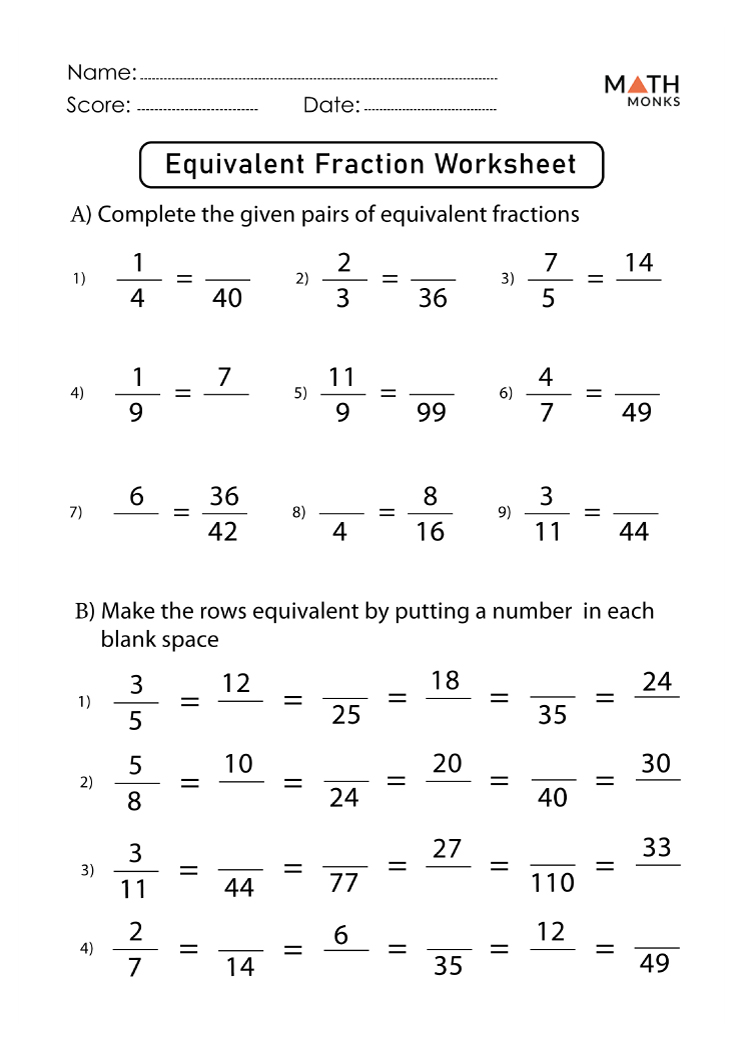 Equivalent Fractions Worksheets - Math Monks