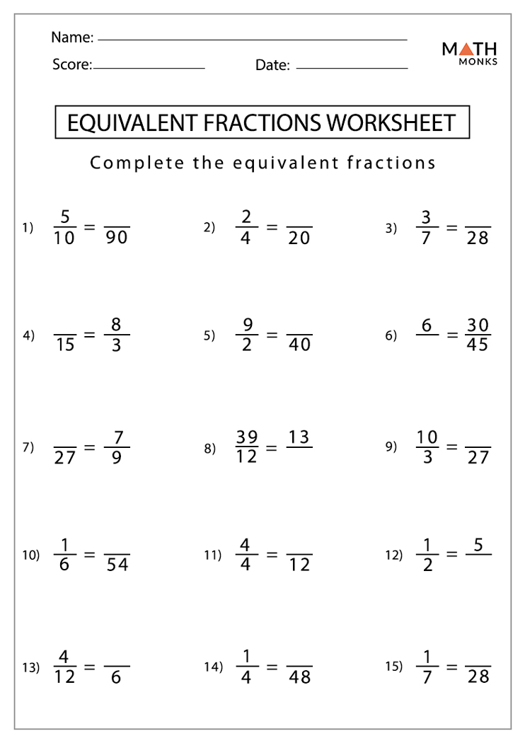 Equivalent Fractions Worksheets Math Monks