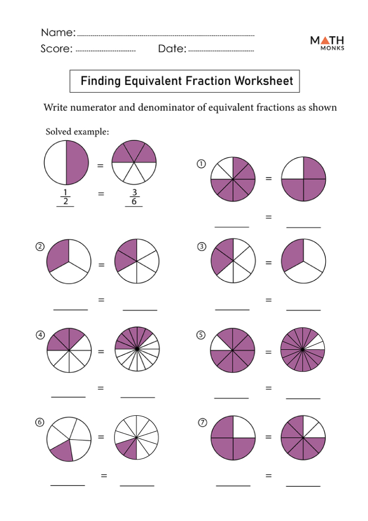 equivalent fractions area models worksheet