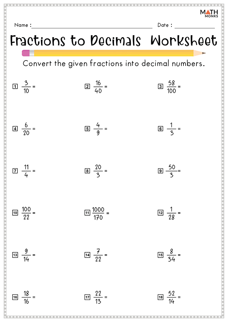 fractions-decimals-worksheets