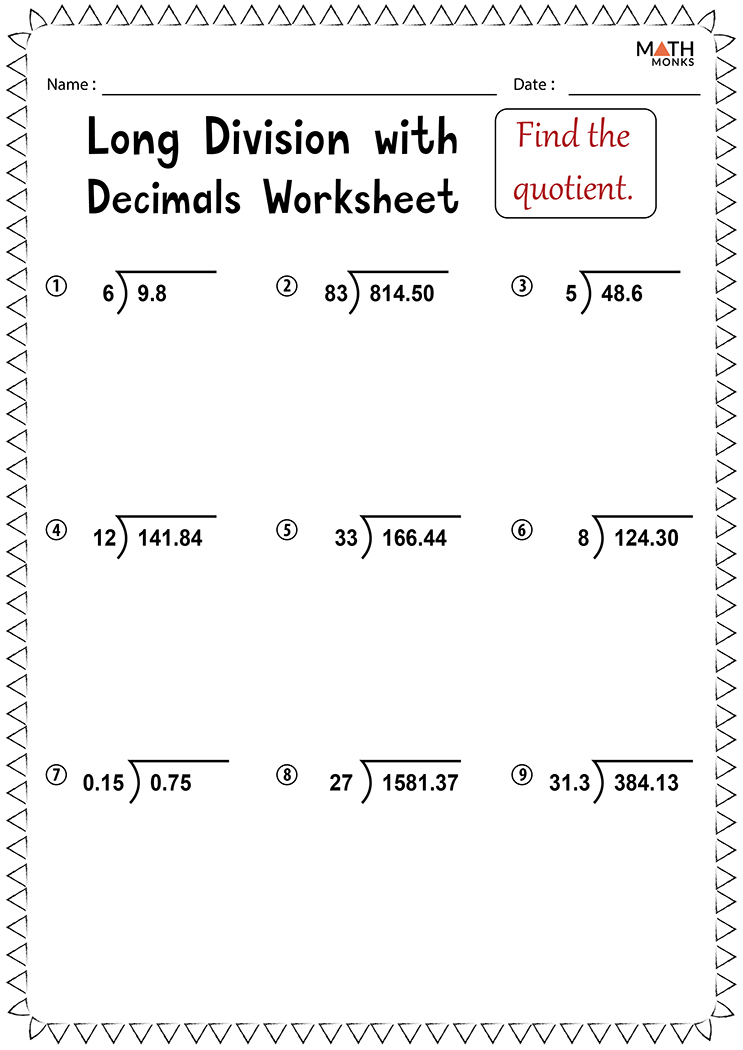 Mathland Worksheets Divide Whole Numbers By Decimals